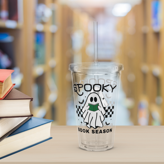 Spooky Book Season Clear plastic tumbler