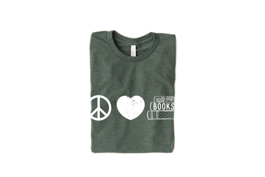 Peace Love and Books Short Sleeve T-shirt