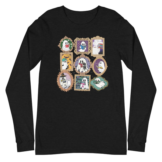 Spooky Book Portraits Halloween Librarian Unisex Long Sleeve Tee